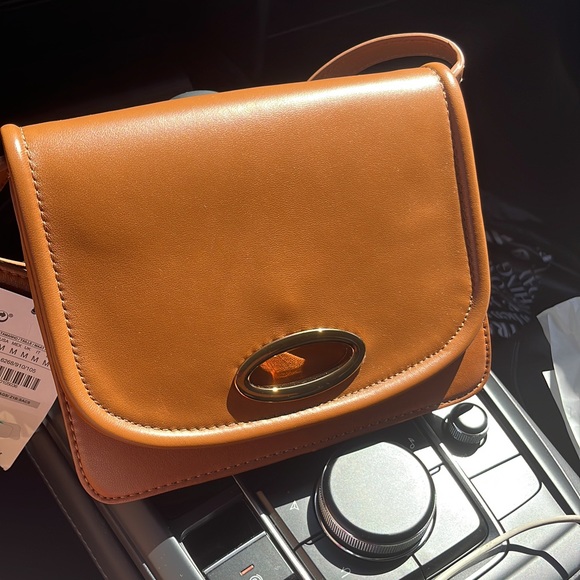 ZARA NWT 100% LEATHER CROSSBODY BAG BROWN - Picture 2 of 7